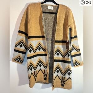 Active USA printed long cardigan brown black size small